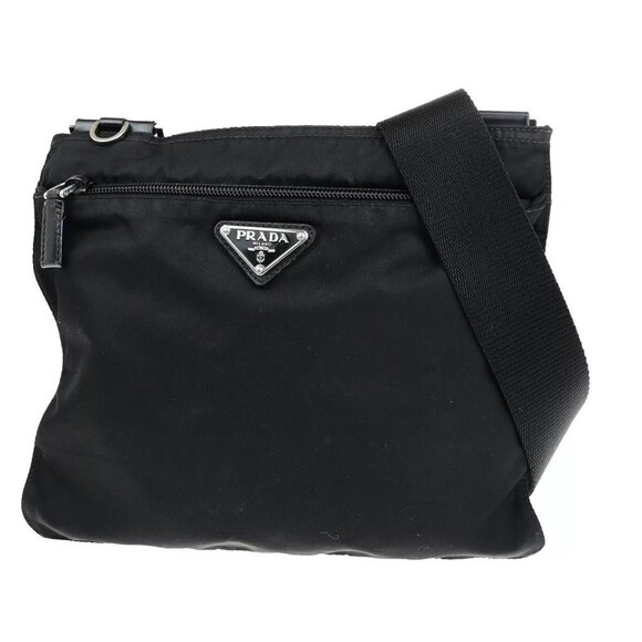 PRADA Logo Tessuto Crossbody Shoulder Bag Nylon Leather Black SHW Italy - Picture 1 of 14